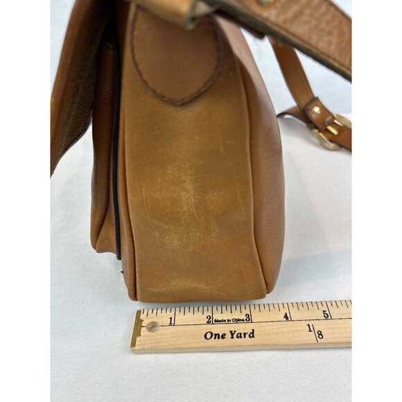 Vintage Tan Leather Crossbody Bag Gold Horseshoe Adjustable Strap - Picture 13 of 14